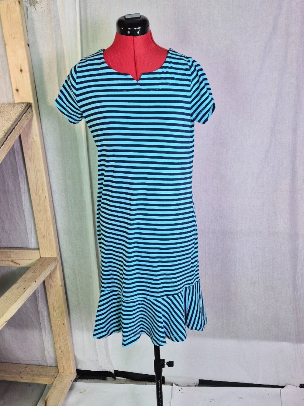 Lands End Womens Shirt Dress Size XS Blue Striped Mermaid Midi Stretch G047